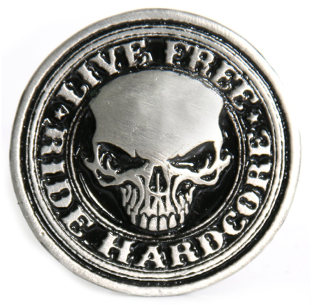 Hardcore Stencil Skull Pewter Biker Pin